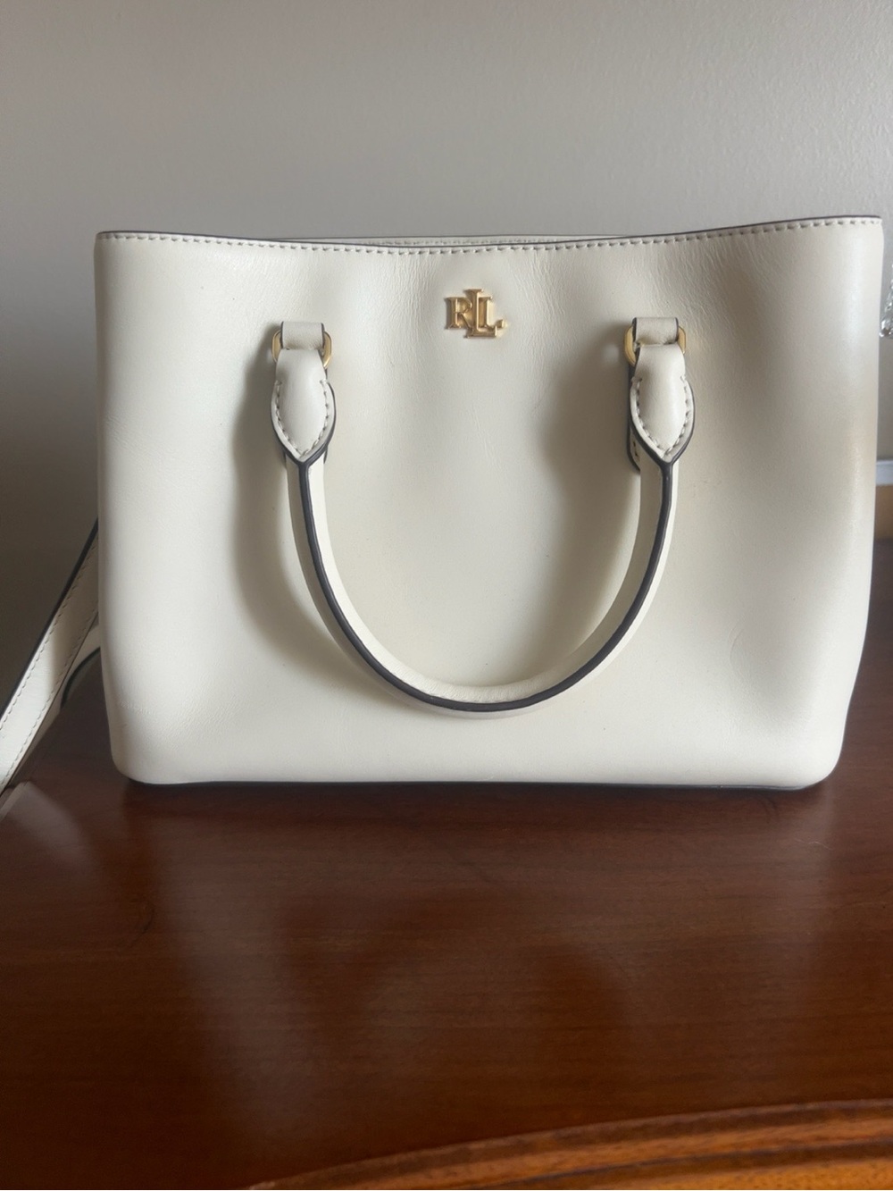 Ralph Lauren Ivory Leather Satchel with Gold Hardware